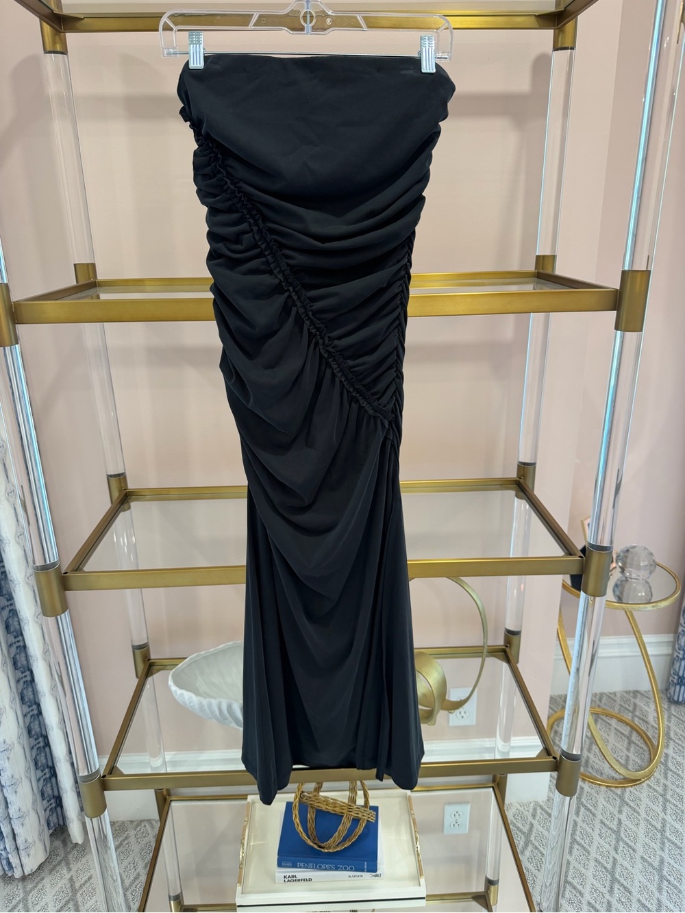 Anthropologie Black Ruched Strapless Midi Dress